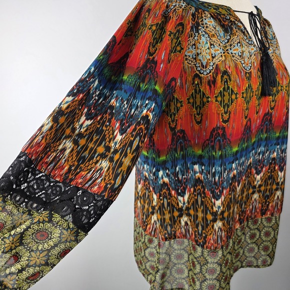 Fig and Flower Women's M Boho‎ Floral Blouse Multicolor 3/4 Sleeve Art to Wear - Picture 4 of 12